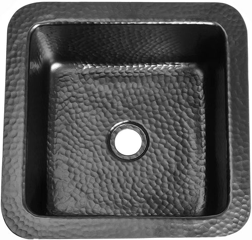 Hand Hammered 12 inch Glasgow Dual Mount Square Bar Sink - Matte Black